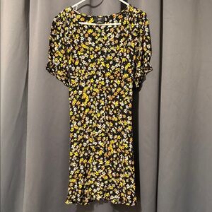 Black and Yellow Floral Midi Dress